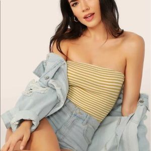 Yellow and white striped tube top size medium